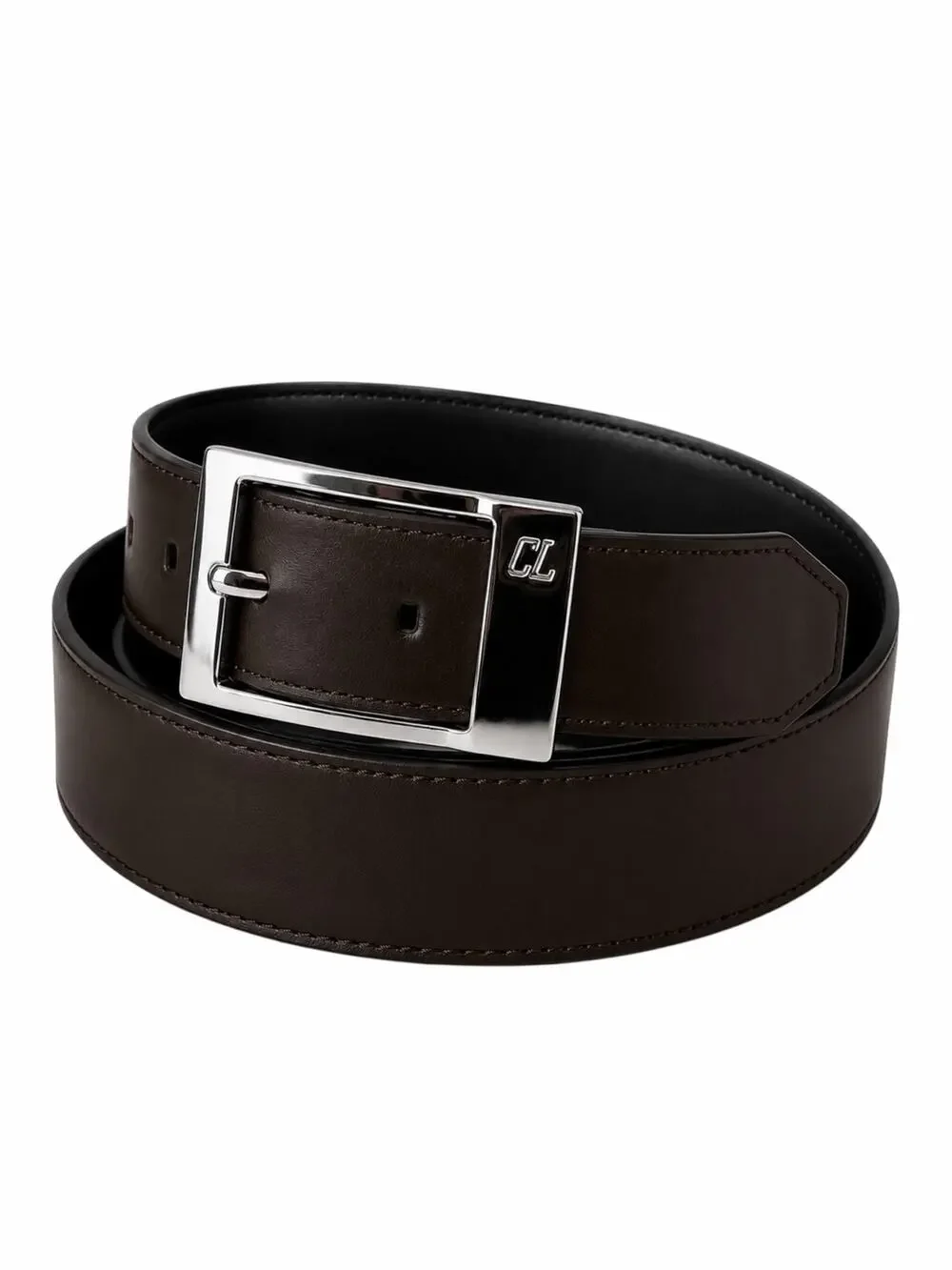 Christian Louboutin Bizz Reversible Leather Belt Black Brown Size 90/36